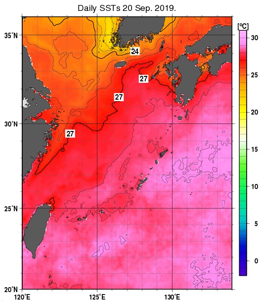 台風17号（ターファー）と日本近海の海面水温